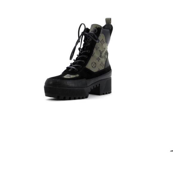 LOUIS VUITTON SUEDE MONOGRAM LAURETTE PLATFORM DESERT BOOTS - Picture 1 of 5
